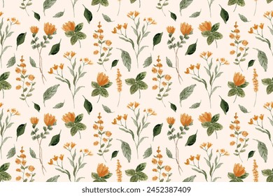 yellow orange floral watercolor seamless pattern