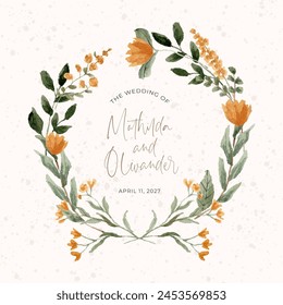 yellow orange floral watercolor wreath