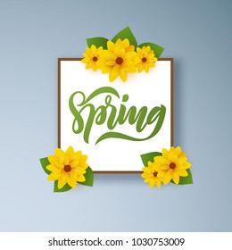 Yellow and orange flower frame spring vector background. EPS10.