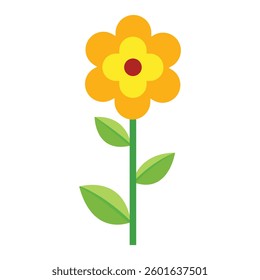 Yellow and Orange Flower with Green Stem and Leaves - Vector Illustration