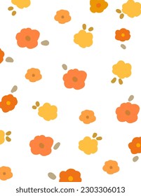 Yellow and orange flowers and leaves pattern, vector illustrations on white background, aesthetic for wallpaper, wall decor, templates covers, art prints