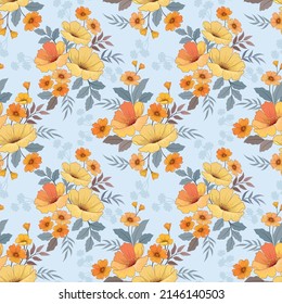 Flores amarillas y naranjas sin fisuras para el envoltorio de regalo de papel de tela textil.