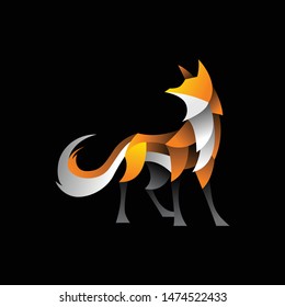 Yellow orange fox logo icon template geometric  vector with dark background, look modern and minimalist