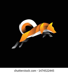 Yellow orange fox logo icon template geometric  vector with dark background, look modern and minimalist
