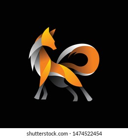 Yellow orange fox logo icon template geometric  vector with dark background, look modern and minimalist