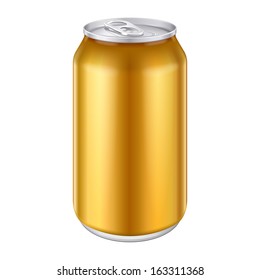 Yellow Orange Gold Bronze Metal Aluminum Beverage Drink Can 330ml, 500ml. Mockup Template Ready For Your Design. Isolated White Background. Product Packing. Vector EPS10 Product Packing Vector EPS10