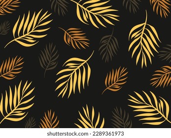 Yellow orange or gold colored simple flat botanical leaves decorative vector background isolated on horizontal landscape template wallpaper.