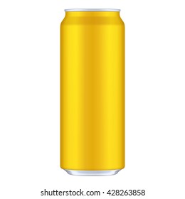 Yellow, Orange, Golden Metal Aluminum Beverage Drink Can 500ml. Mockup Template Ready For Your Design. Isolated On White Background. Product Packing. Vector EPS10