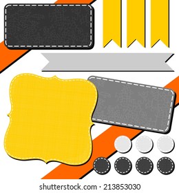 yellow orange gray arrow retro flag dot rectangular sewed shapes speech patterned elements for infographic with ribbon isolated on white background 