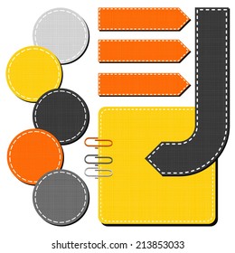yellow orange gray arrow round rectangular sewed shapes speech patterned elements for infographic with clips isolated on white background 