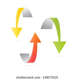 Yellow, Orange and Green 3d Vector Arrows Isolated on White Background