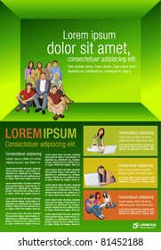 Yellow, orange and green template for advertising brochure with students