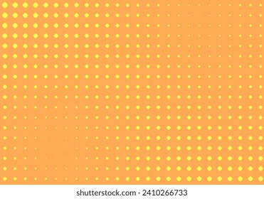 Yellow orange halftone pattern. Retro comic gradient background. Square pixilated dot cartoon texture. Pop art faded gradient pattern. Vector backdrop.
