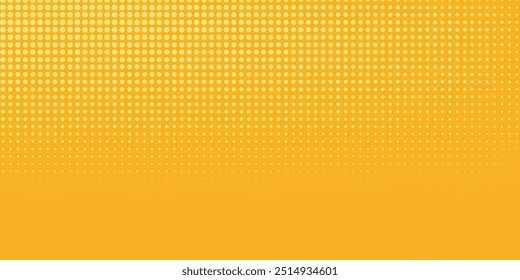 Patrón de semitono naranja amarillo. Fondo de degradado de cómic retro. Textura cuadrada pixilada de la historieta del punto. Patrón de degradado desvanecido de arte Pop. Vector de fondo.