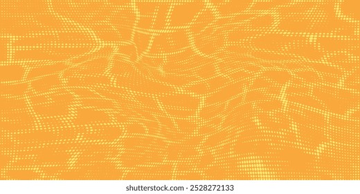 Yellow orange halftone pattern. Retro comic gradient background. Square pixilated dot cartoon texture. Pop art faded gradient pattern