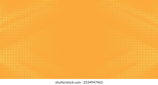 Patrón de semitono naranja amarillo. Fondo de degradado de cómic retro. Textura cuadrada pixilada de la historieta del punto. Patrón de degradado desvanecido de arte Pop