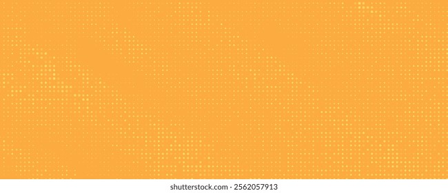 Yellow orange halftone pattern. Retro comic gradient background. Square pixilated dot cartoon texture. Pop art faded gradient pattern
