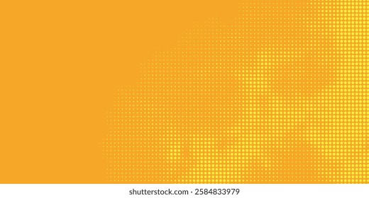 Yellow orange halftone pattern. Retro comic gradient background. Square pixilated dot cartoon texture