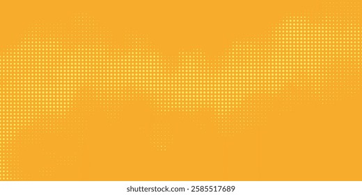 Yellow orange halftone pattern. Retro comic gradient background. Square pixilated dot cartoon texture. Pop art faded gradient pattern