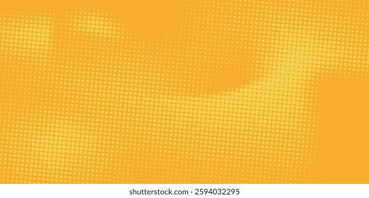 Yellow orange halftone pattern. Retro comic gradient background. Square pixilated dot cartoon texture. Pop art faded gradient pattern