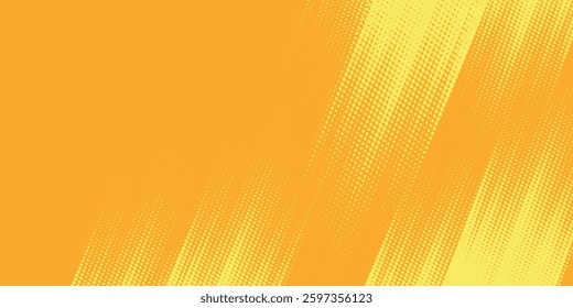 Yellow orange halftone pattern. Retro comic gradient background. Square pixilated dot cartoon texture.
