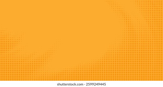Yellow orange halftone pattern. Retro comic gradient background. Square pixilated dot cartoon texture. Pop art faded gradient pattern