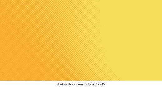 Yellow orange halftone pattern. Retro comic gradient background. Square pixilated dot cartoon texture. Pop art faded gradient pattern