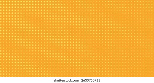 Patrón de semitono naranja amarillo. Fondo de degradado de cómic retro. Textura cuadrada pixilada de la historieta del punto. Patrón de degradado desvanecido de arte Pop