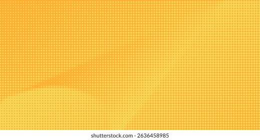 Yellow orange halftone pattern. Retro comic gradient background. Square pixilated dot cartoon texture. Pop art faded gradient pattern