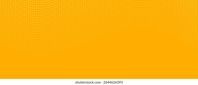 Yellow orange halftone pattern. Retro comic gradient background. Square pixilated dot cartoon texture. Pop art faded gradient pattern. Vector backdrop.