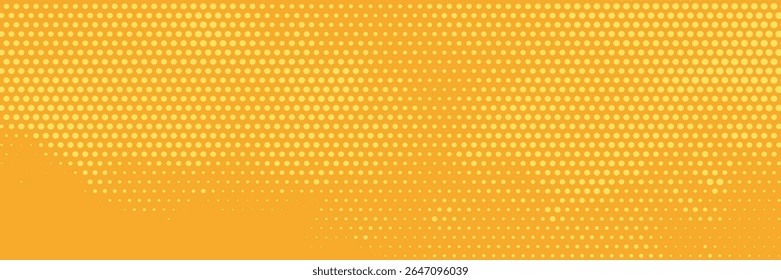 Patrón de semitono naranja amarillo. Fondo de degradado de cómic retro. Textura cuadrada pixilada de la historieta del punto. Patrón de degradado desvanecido de arte Pop