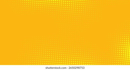 Yellow orange halftone pattern. Retro comic gradient background. Square pixilated dot cartoon texture. Pop art faded gradient pattern