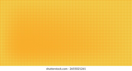 Patrón de semitono naranja amarillo. Fondo de degradado de cómic retro. Textura cuadrada pixilada de la historieta del punto. Patrón de degradado desvanecido de arte Pop