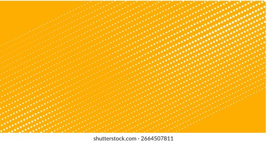 Padrão de meio-tom laranja amarelo. Fundo de gradiente de quadrinhos retrô. Textura quadrada em caricatura de pontos pixilados. Padrão de gradiente desbotado da pop art. Fundo do vetor.
