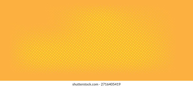 Gelb-orangefarbenes Halbtonmuster. Retro-Comic-Farbverlauf-Hintergrund. Quadratische pixelige Punkt-Cartoon-Textur. Pop Art verblasste Farbverlauf-Muster. Vektorhintergrund. Vektor