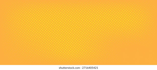 Patrón de semitono naranja amarillo. Fondo de degradado de cómic retro. Textura cuadrada pixilada de la historieta del punto. Patrón de degradado desvanecido de arte Pop. Vector de fondo.