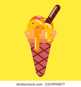 yellow orange ice cream vector with sprinkles and one wafer