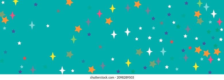 Yellow Orange Indigo Chaotic Vibrant Pink Violet Stars Pattern. Colorful Pastel Blue Multicolor White Bright Green Turquoise Sky Wallpaper. Vivid Stars Sea Print Lavender Azure Red Background.