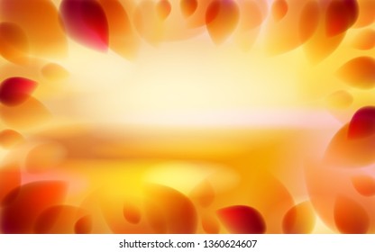 Yellow and orange leaves and blurred autumn nature background beyond, realistic bright vector illustration with copy space for text.