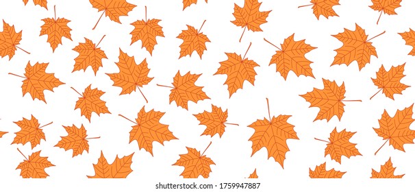 Yellow and orange leaves seamless background on white background. Vector illustration.