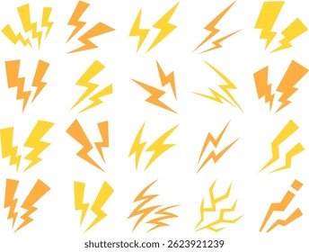 Yellow and orange lightning bolt symbol illustration set