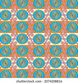 forma de línea amarilla y naranja con abstracto de círculo de redondeo repetido