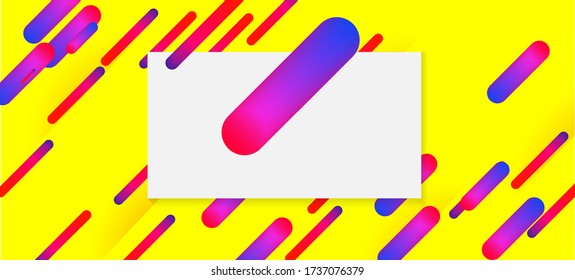 Yellow, Orange Neon Dynamic Shape Banner. Sale Banner Minimal Cover Colorful Design. Purple Blue Pink Stripes Motion Pattern. Neon Dynemic Geometric Memphis. Business Card Corporate Identity Layout.