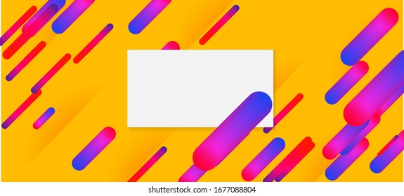 Yellow, Orange Neon Dynamic Stripes Banner. Neon Dynemic Geometric Memphis. Purple Pink Blue Shape Motion Design. Minimal Cover Sale Banner Colorful Design. Business Card Corporate Identity Concept.