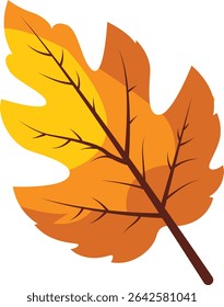 Yellow and orange oak leaf graphic with distinct veins, perfect for autumn projects, seasonal greeting cards, invitations, scrapbooking, crafts, and Thanksgiving decorations.