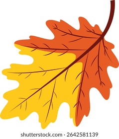 Gelbe und orangefarbene Eichenblattvektor mit detaillierten Adern, perfekt für das Herbsthandwerk, Grußkarten, Einladungen, Scrapbooking, saisonale Banner und festliche Dekorationen.