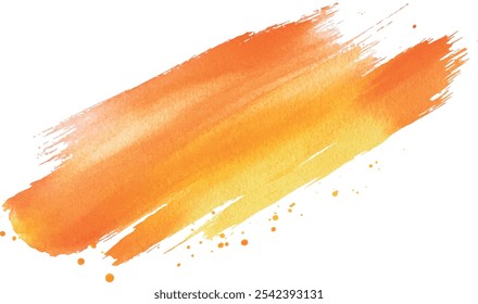 Yellow orange paint artistic dry brush stroke. Watercolor acrylic hand painted backdrop for print, web design and banners. Realistic vector background texture