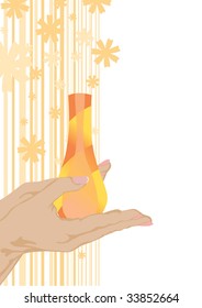 yellow orange perfume bottle on the woman hand vector image