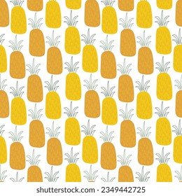 Piñas amarillas y anaranjadas. Resumen de fondo plano de caricatura. Patrón transparente