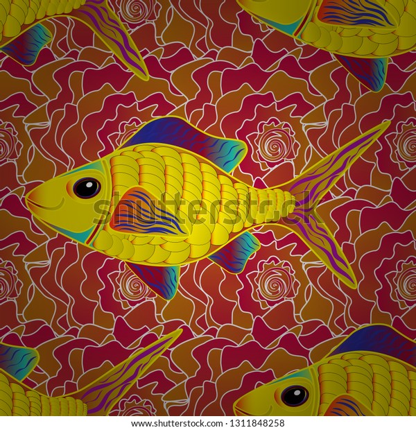 Yellow Orange Pink Fish Vector Seamless Stock Vector (Royalty Free ...